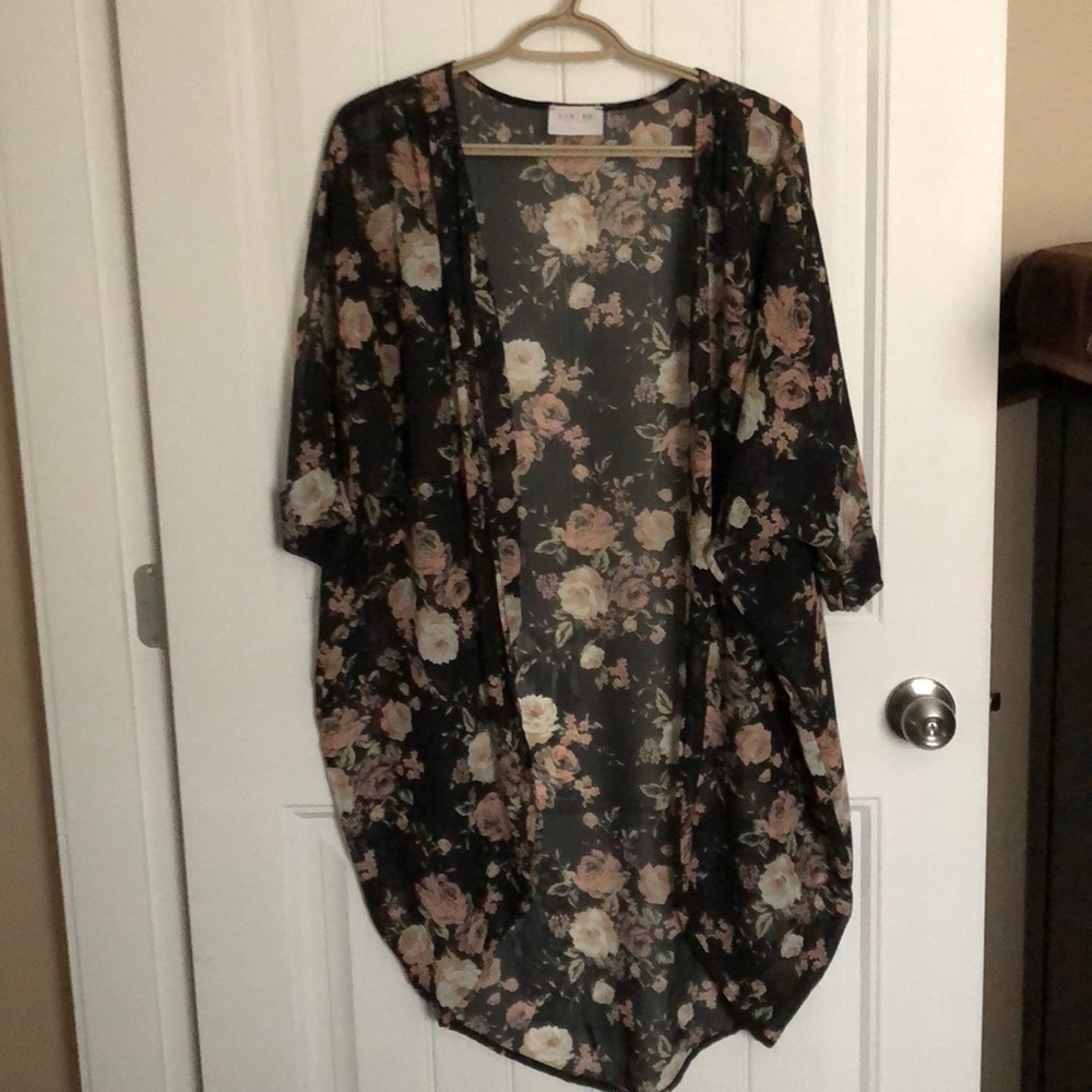 Sheer black pink rose shawl with sleeves